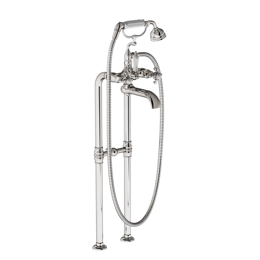 Bistrot Freestanding tub filler with handshower on cradle on standard columns, fixed to the drain