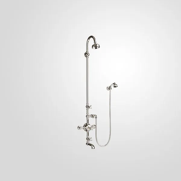  Volevatch Bistrot Exposed shower system with thermostatic valve, swan-neck shower arm, tub spout and Ø 120 rose with swivel
