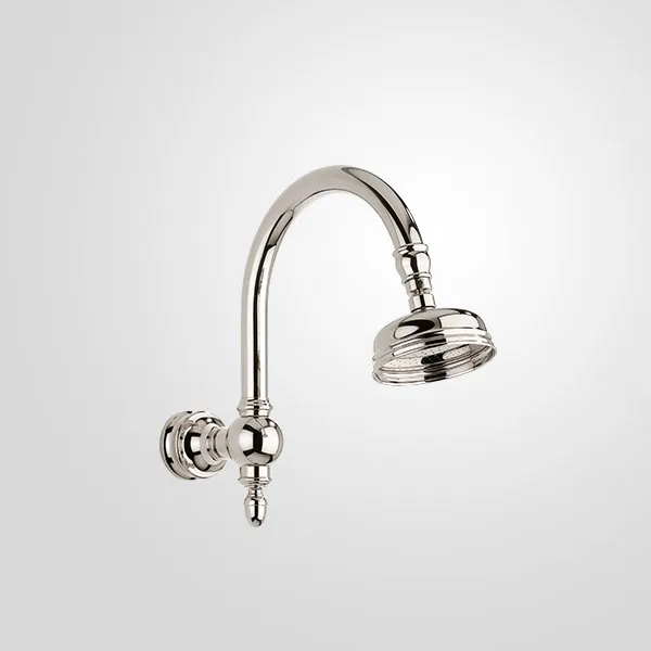 Wall-mounted swan-neck arm with Ø 120 rose and swivel