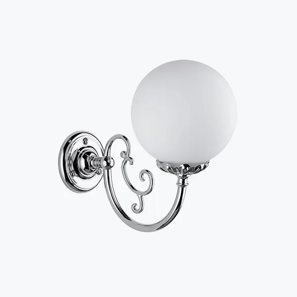 Bathroom wall sconce with scroll arm without shade