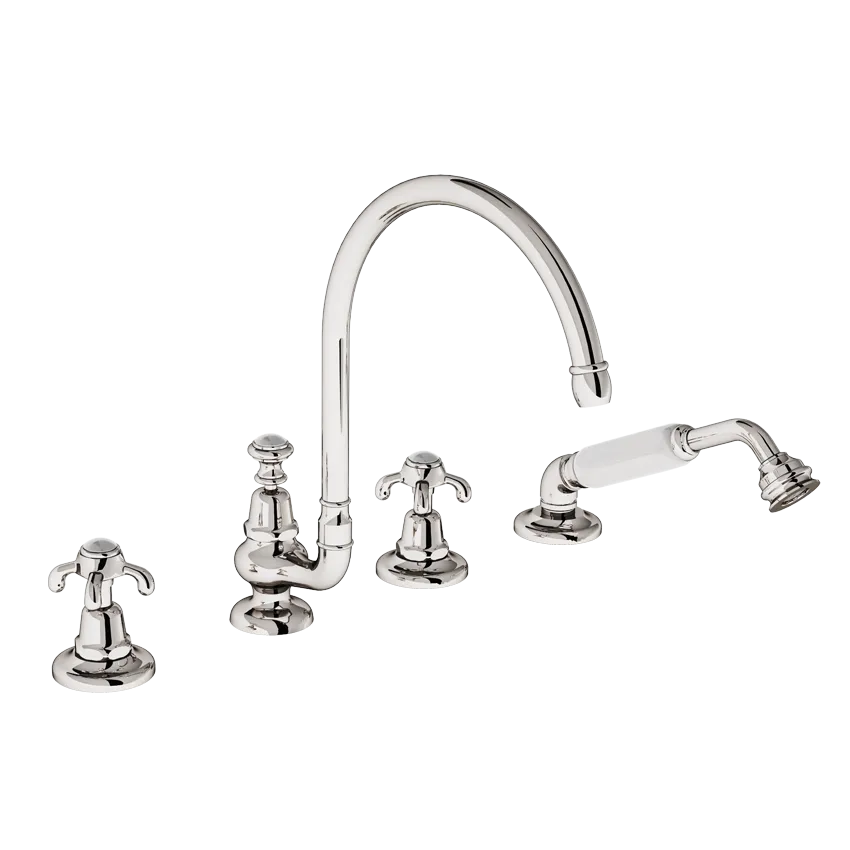  Volevatch Collection Deck-mounted mixer,16/200 moveable swan-neck spout, integrated handshower and diverter 
