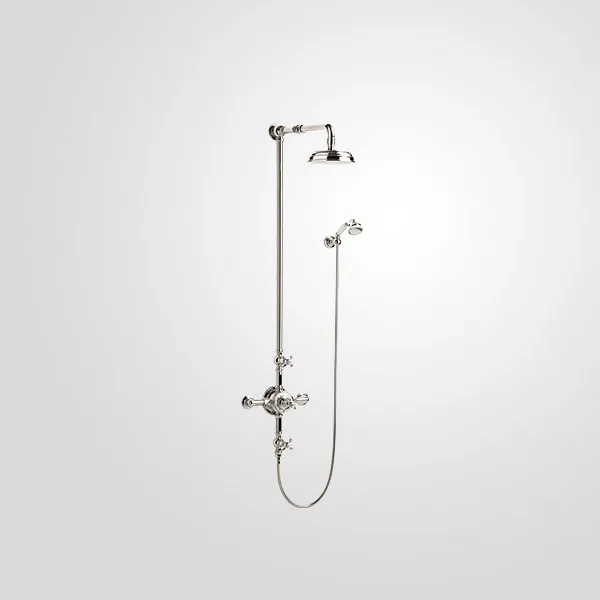  Volevatch Thermostatic valve Exposed shower system with thermostatic valve, straight shower arm, hanshower and Ø 200 domed-top rose