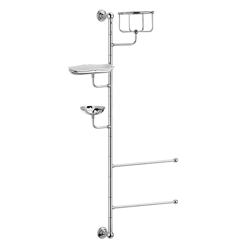 Shower organiser with sponge basket, soap dishes and towel rails