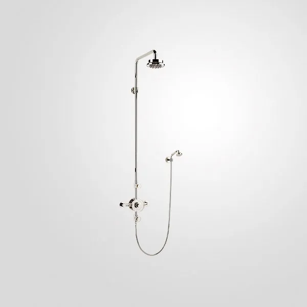 Exposed shower system with thermostatic valve, Ø 200 shower head and handshower
