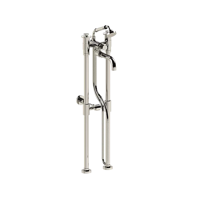 Volevatch Collection Freestanding tub filler with handshower on cradle on high columns, fixed to the wall
