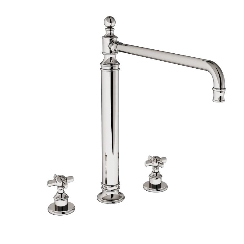  Volevatch Héritage 3-hole mixer raised H415, moveable spout, deck-mounted valves with integrated drain