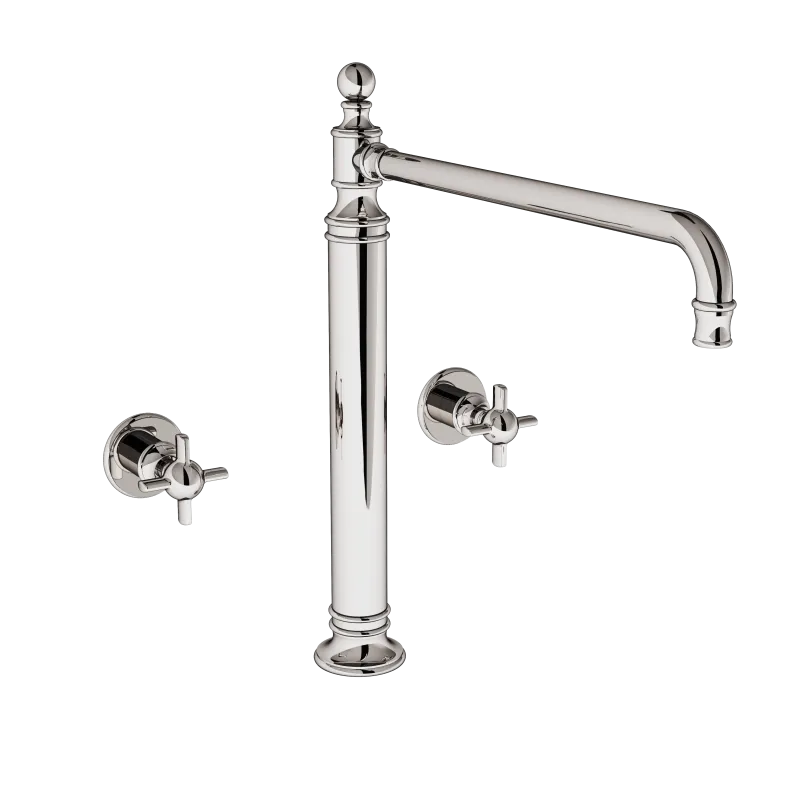 3-hole mixer raised H415, moveable spout, wall-mounted valves with integrated drain