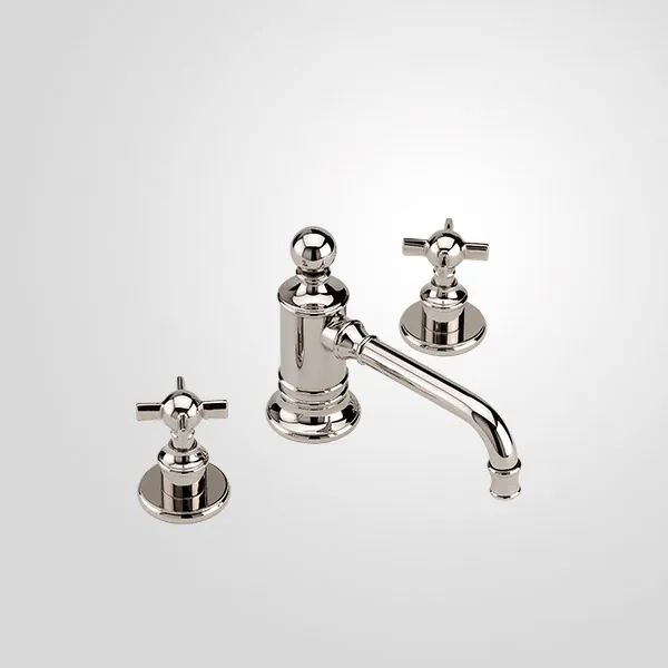 Deck-mounted 3 holes mixer with straight spout and integrated drain