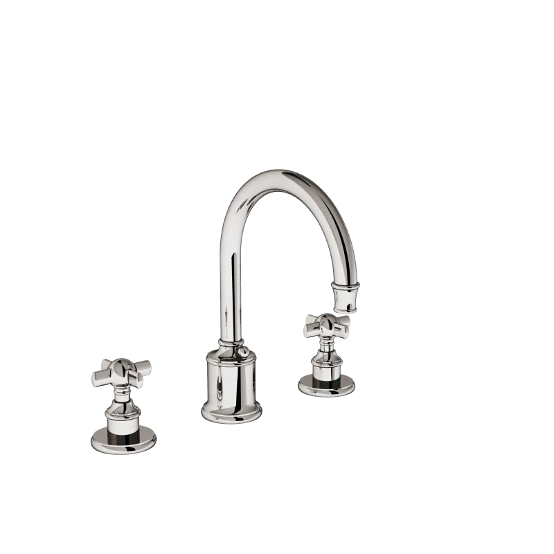 Deck-mounted 3 holes mixer with swan-neck spout and integrated drain