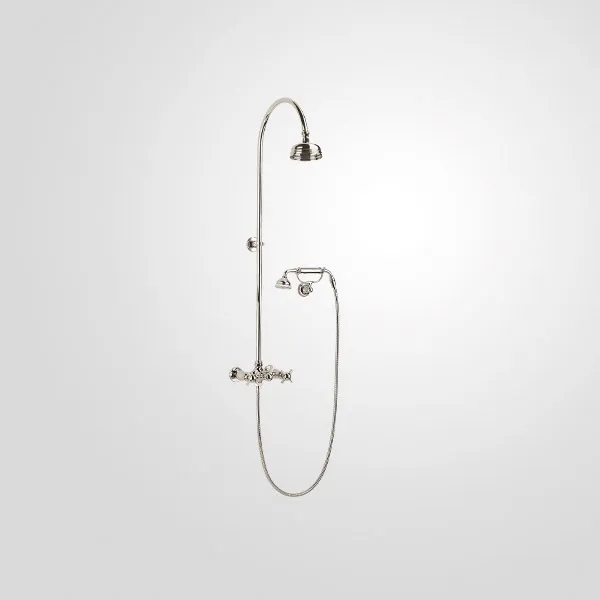 Shower set mixer, Ø120 shower rose, (with swivel) swan-neck arm and handshower