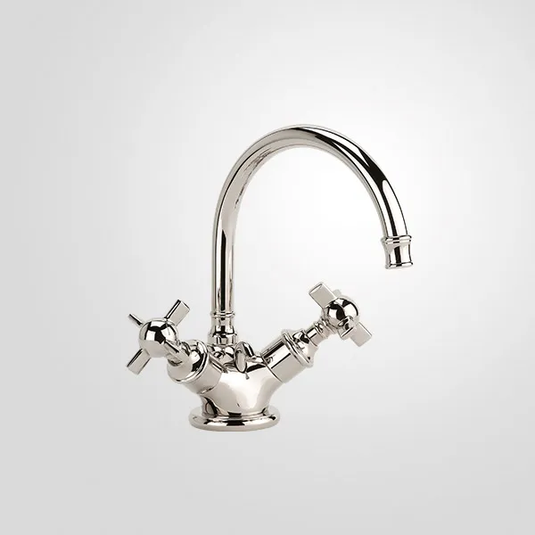  Volevatch Basin Single hole sink mixer with escutcheon, integrated drain, 125 mm moveable swan-neck spout