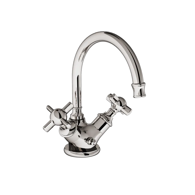 Single hole sink mixer with escutcheon, without drain, 150 mm moveable swan-neck spout