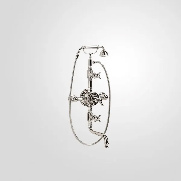 Wall-mounted set with thermostatic valve tub spout/handshower