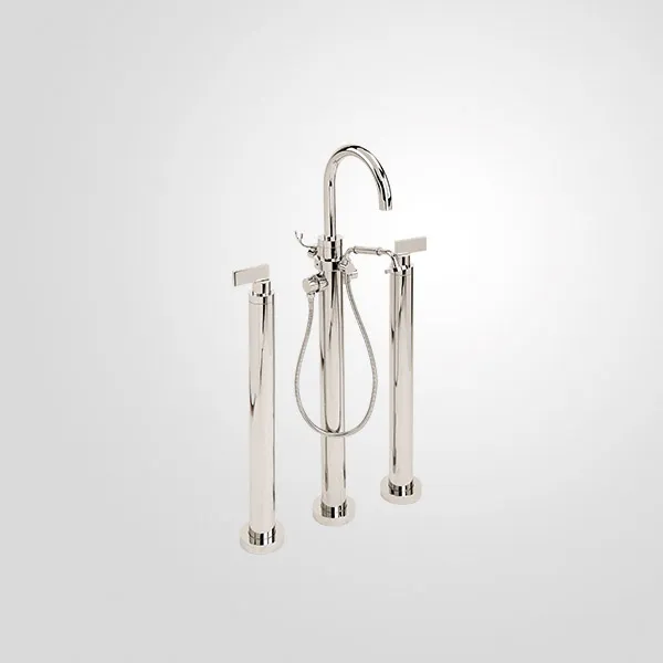  Volevatch Taps Piet Freestanding 3-hole tub filler on high legs with integrated hand shower