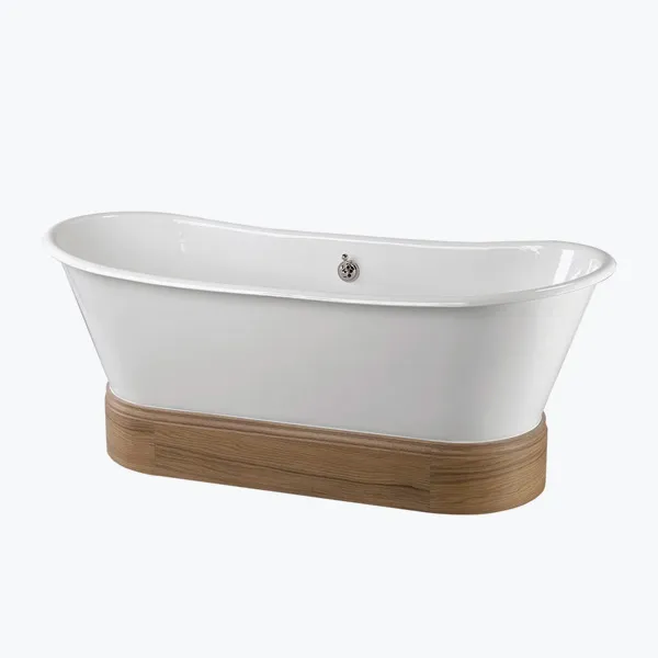 Princess cast-iron bath tub on natural solid oak plinth