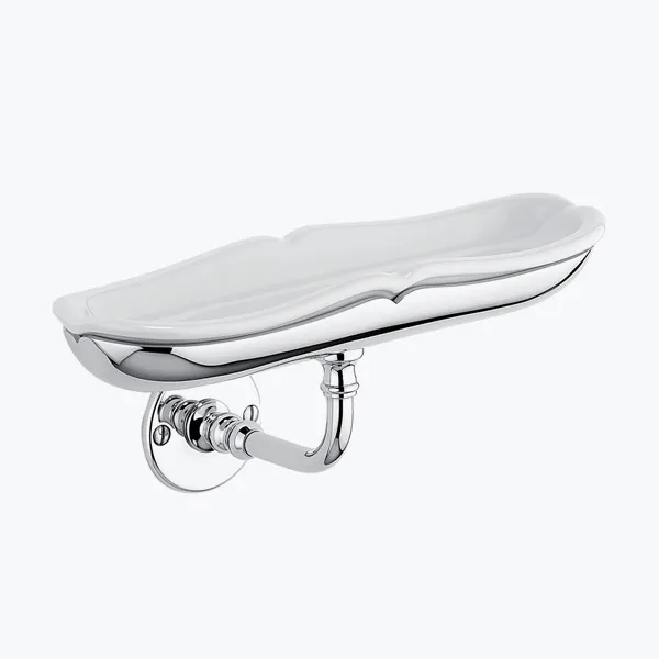  Volevatch Accessories Porte-savon long mural, coupelle porcelaine, bras arrondi, rosace plate (vis