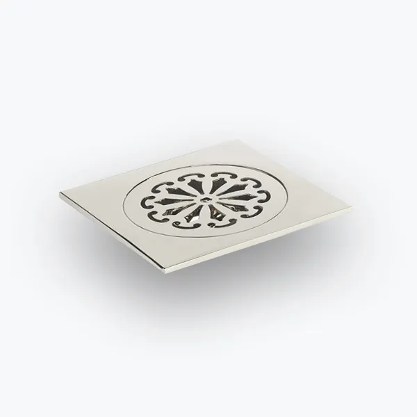 Siphon de sol, grille arabesque 140x140, sortie coudée